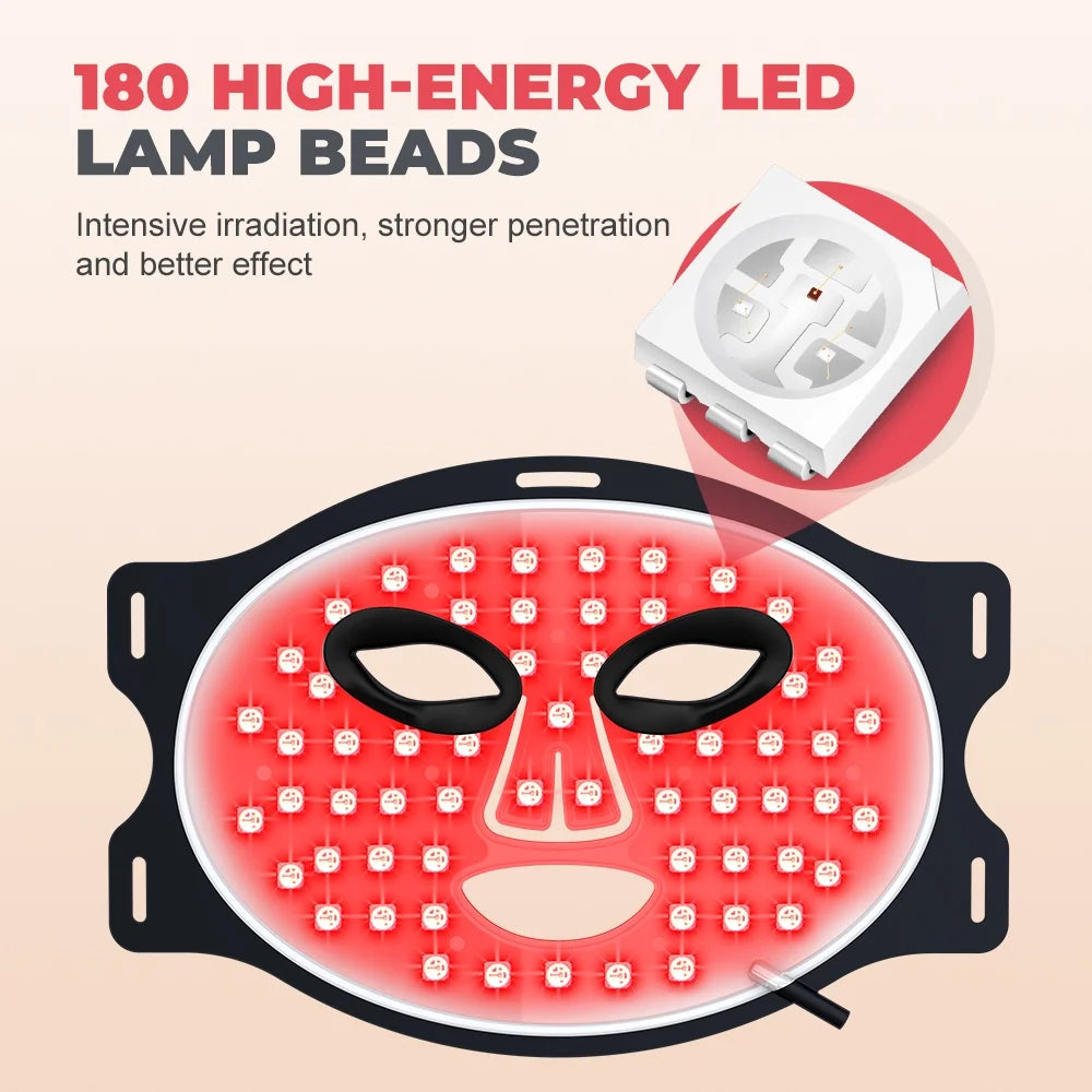 Red Light Therapy for Face, 7 Modes Portable Led Face Mask Light Therapy with Remote, Red Light Mask with Timing Function, Led Light Therapy at Home 180 LED Beads , Black